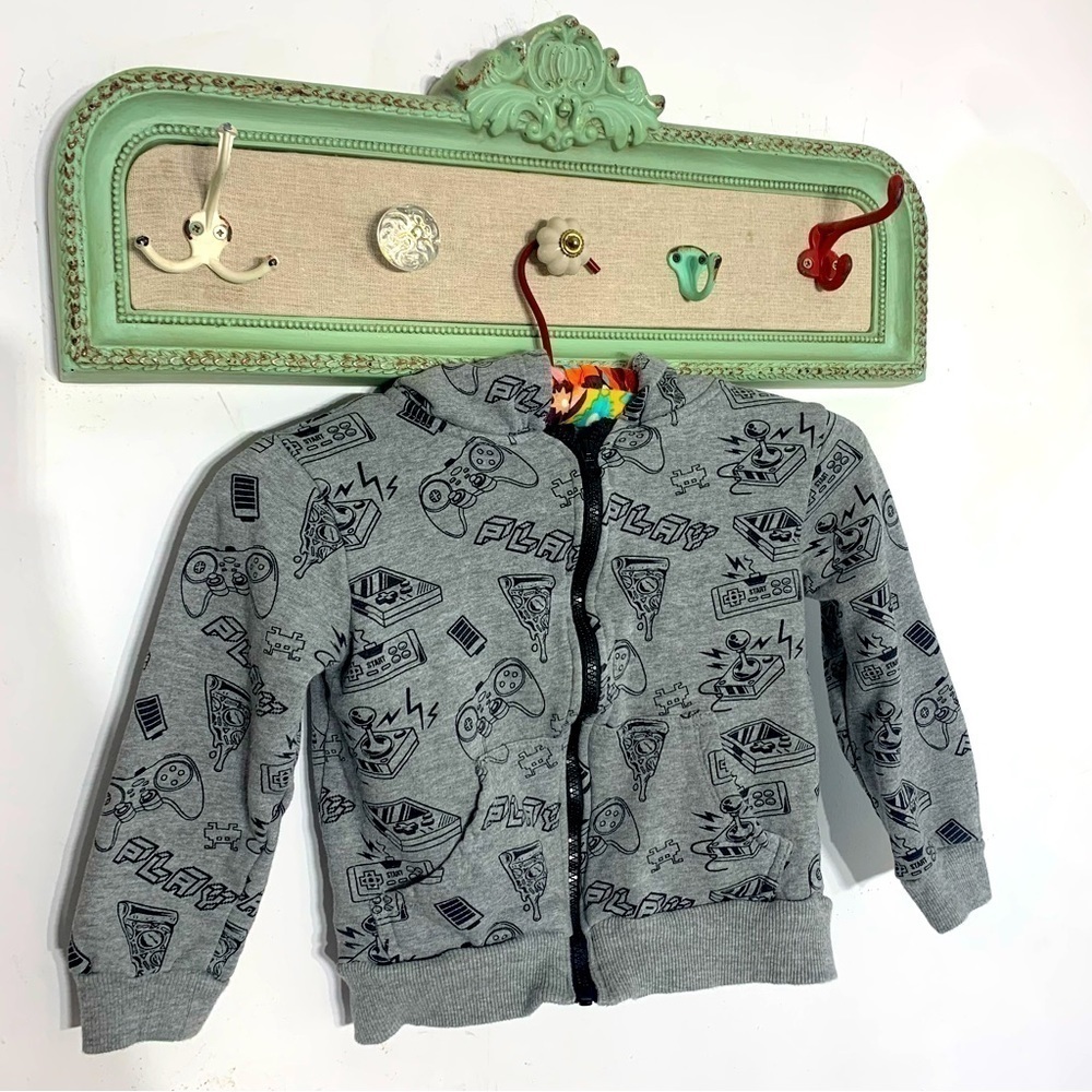 Tony hawk, kids gray all over graphic gamer hooded zip up sweatshirt
